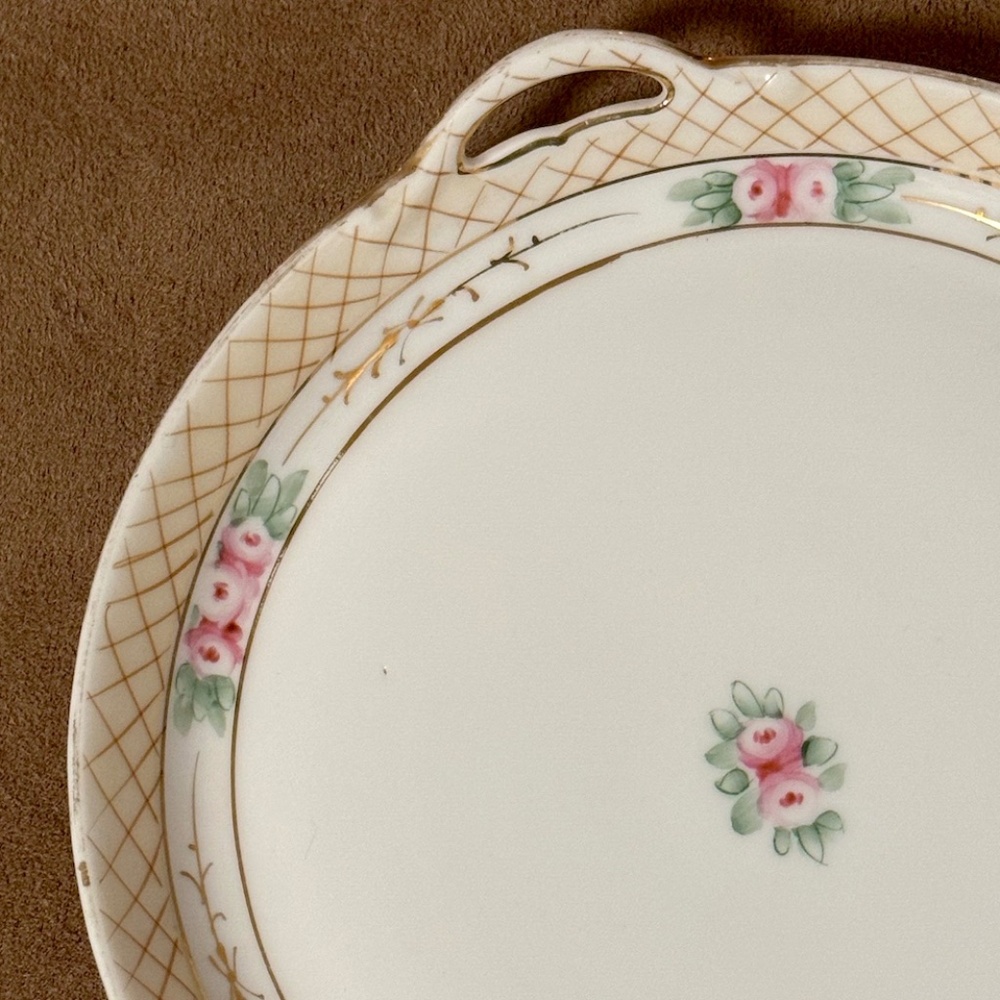 Antique Hand Painted Nippon Porcelain Handled Serving Dish – Pink Roses